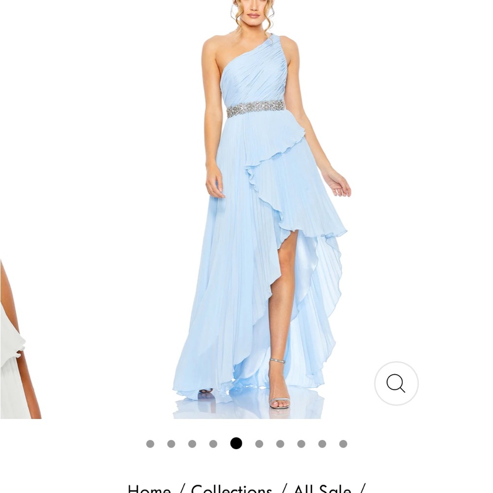 Blue one shoulder pleated chiffon dress